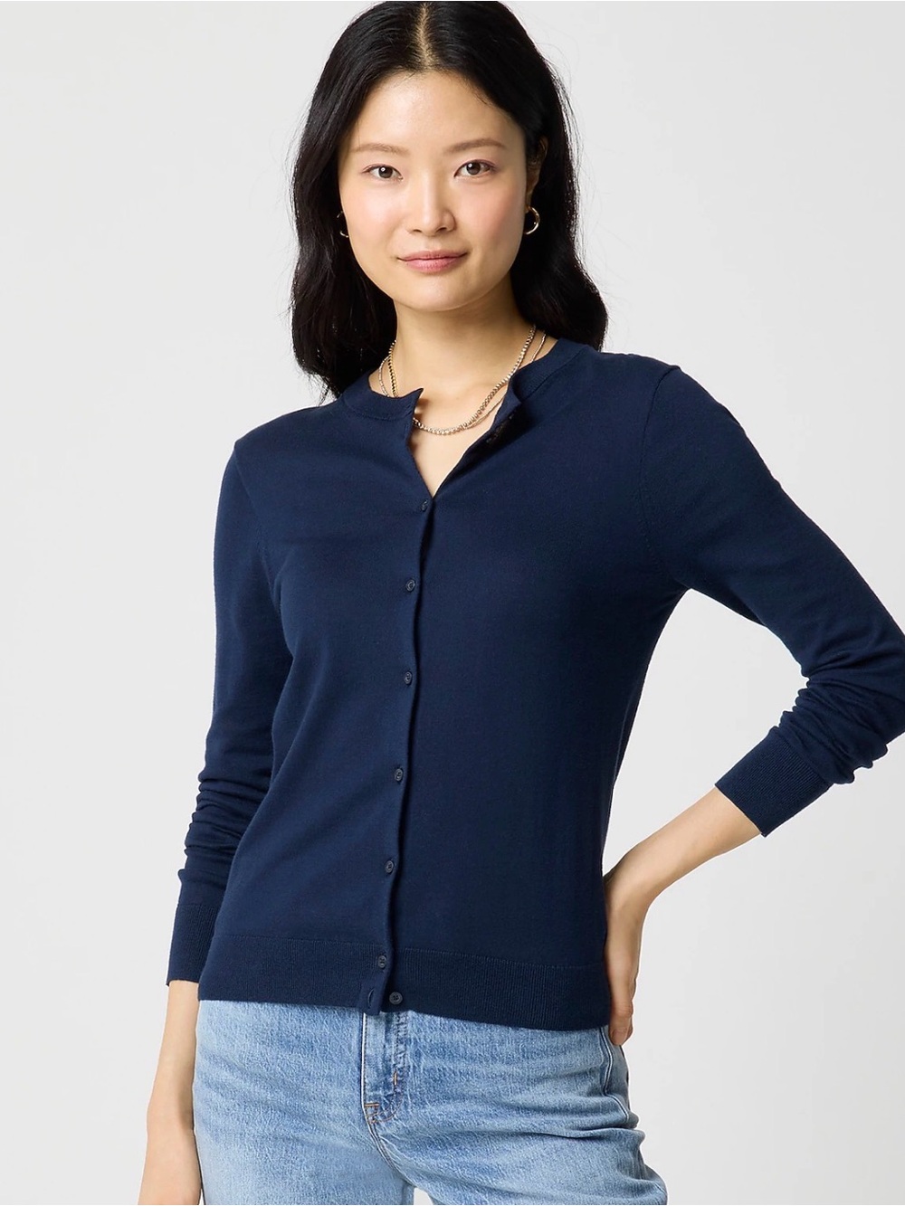 J.Crew Classic Cardigan Navy Blue Long Sleeve Crewneck Sweater Size M